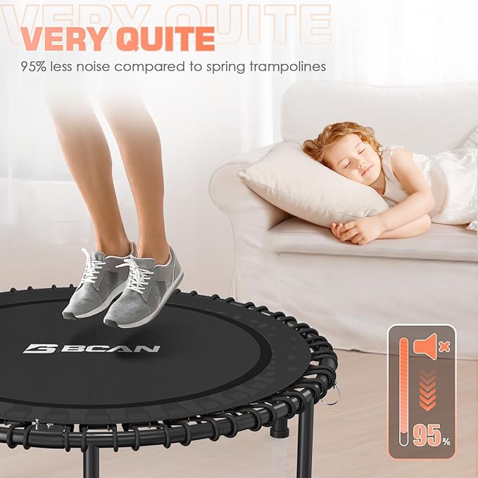 BCAN 450LBS/550LBS Foldable Mini Trampoline, 40"/48" Fitness Trampoline with Durable Bungees, Stable & Quiet Exercise Rebounder for Adults,Great Mini Trampoline for Indoor/Garden Workout - 2