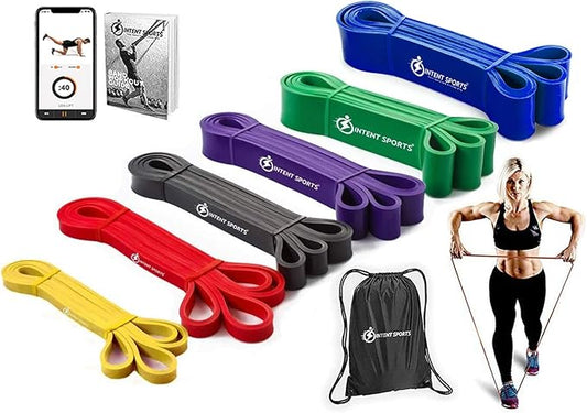 INTENT SPORTS Pull Up Assist Bands – Assistance and Resistance Bands for Pull-Up, Fitness, Body Stretching, Mobility Work, Weightlifting, Heavy Duty - Single/Set – Exercise Videos - eBook!