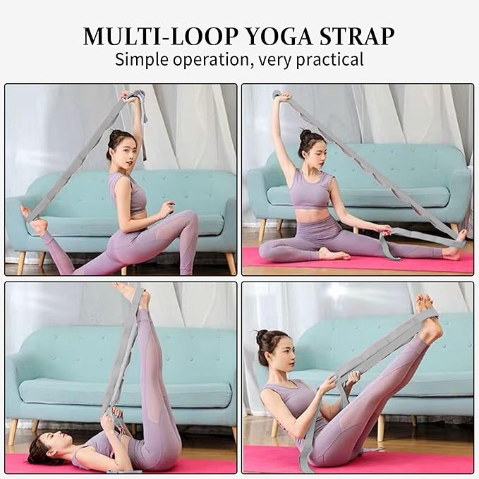 Stretching Strap Yoga Strap, 10 Loops Non-Elastic Stretch Bands Helps Women and Men Improve Flexibility for Home Workout, Physical Therapy, Pilates, Exercise, Dance, Comes with Door Anchor