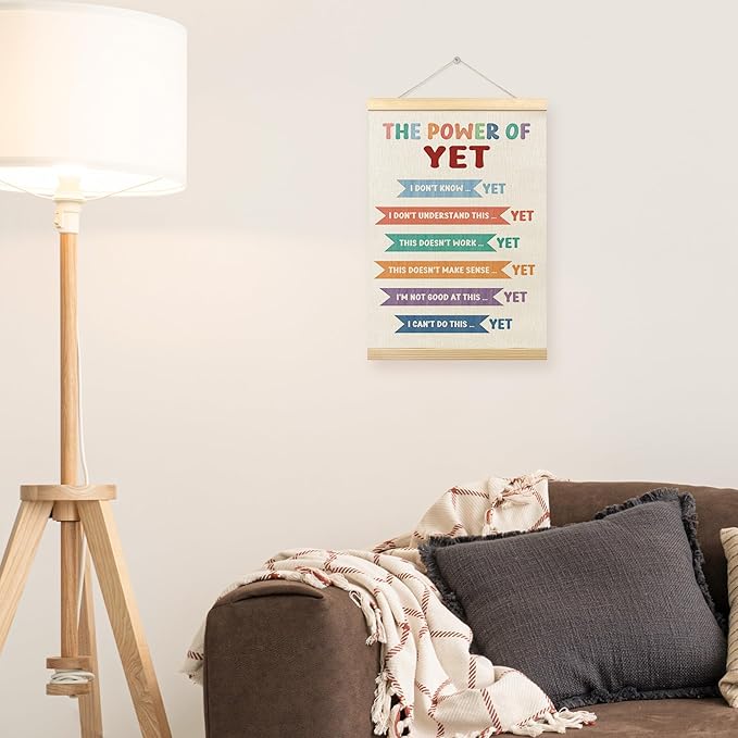 TLESKE Mental Health the Power of Yet Poster Hanger Frame, Growth Mindset Hanging Wall Art Decor for Classroom Therapist Therapy Counseling Office Playroom Playroom, Inspirational Prints Picture 12x16