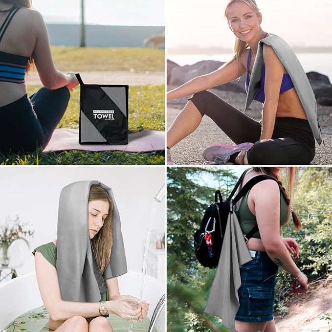 Microfiber Travel Towel, Soft Lightweight Quick Dry Towel, Super Absorbent Compact Travel & Sports & Beach Towels for Camping, Backpack, Gym, Swimming, Yoga, Hiking (L:24"×48" -Gray)