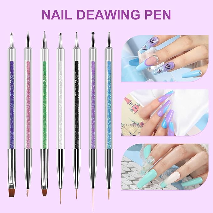 Artdone 9PC Nail Art Brushes Set - Liner Brush, Dotting Pen, Gel Polish Painting Tools For Nail Art Design