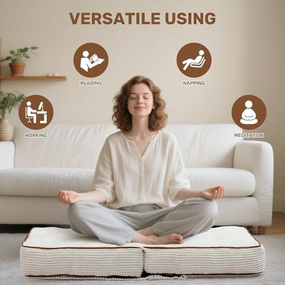 HollyHOME Adjustable Floor Chair with 6 Positions, Folding Lazy Sofa Recliner with Back Support, Thick Sponge Cushion and Portable Handle, Comfy Gaming Meditation Chair for Dorm, Bedroom, Beige