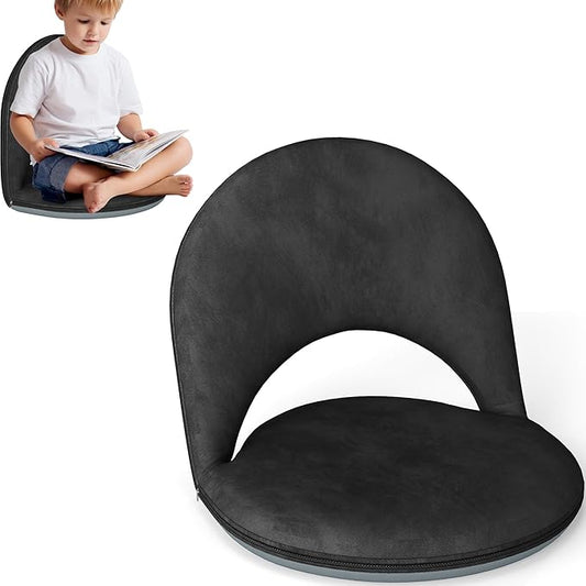 Floor Chair, 5-Position Foldable Floor Chair for Kids with Adjustable Back, Soft Sponge & Velvetean Cover, for Adults and Kids, Indoor Outdoor Use, Meditation, Gaming, Camping(Black)