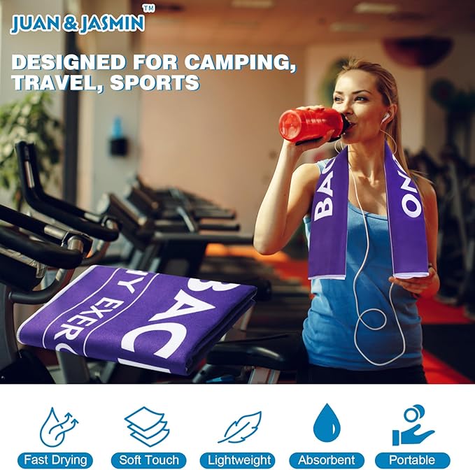 JUAN & JASMIN Microfiber Gym Towels Soft for Exercise Fitness, Sports, Workout, ODR Men & Women Quick-Drying Towels (Purple)