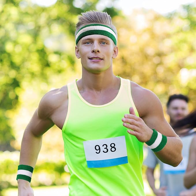 WILLBOND 3 Pcs Sweatbands Set 80s 90s Neon Sports Headband Tennis Striped Sweat Band Sports Competitions Games for Men Women Party Supplies