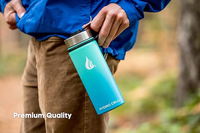 HYDRO CELL Stainless Steel Insulated Water Bottle with Straw - For Cold & Hot Drinks - Metal Vacuum Flask with Screw Cap and Modern Leakproof Sport Thermos for Adults (Teal/Blue 18oz)