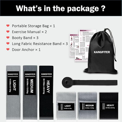 Long and Short Fabric Resistance Bands with Door Anchor 7 PCS, Non-Slip Stretch Booty Bands for Working Out Women & Men, Loop Exercise Elastic Bands for Home Physical Therapy Yoga Pilates