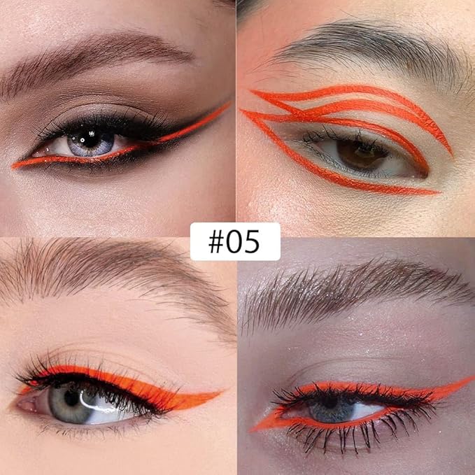 evpct 1Pcs Orange Red Liquid Eyeliner Waterproof Orange Red Eye Liners for Women, Eyes Wing Eyeliner Stamps Shapes Colored Eyeliner delineador de ojos a prueba de agua contra el agua blanco para ojos