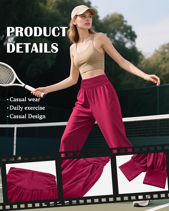 2 Pack Women's Yoga Joggers, Cozy Sweatpants with Pockets Casual Loose Comfy High Waisted Lounge Pants