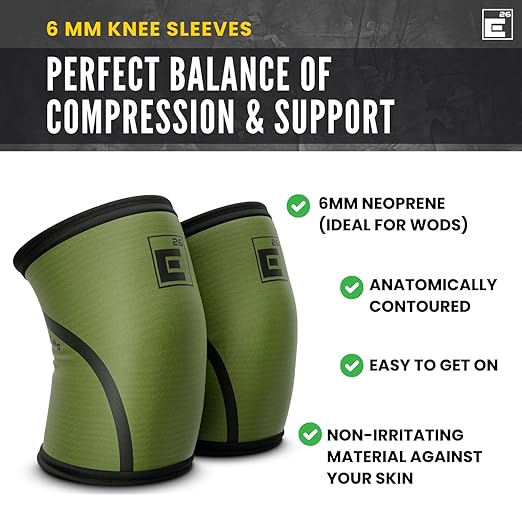 6mm Knee Sleeves for Weightlifting (Sold as a Pair) - Durable Compression Sleeve for Support and Mobility - Knee Brace for Functional Fitness, Squats, Deadlift (Large, OD Green)