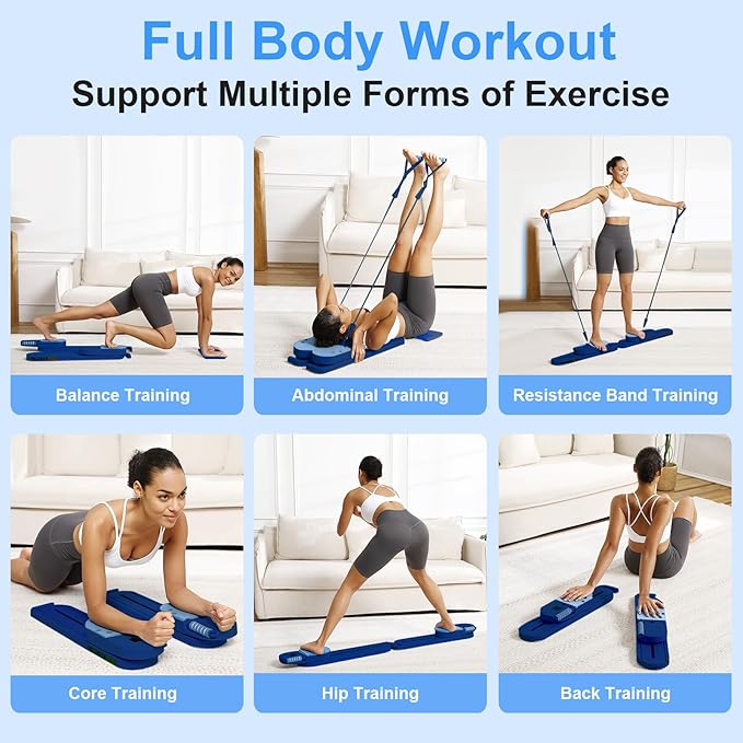 Portable Pilates Reformer Set for Women, Multi-Functional Pilates Exercise Board with Resistance Bands for Home Workouts, Core Strengthening, Toning, Abdominal Sculpting, Full-Body Fitness