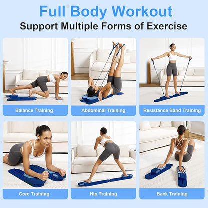 Portable Pilates Reformer Set for Women, Multi-Functional Pilates Exercise Board with Resistance Bands for Home Workouts, Core Strengthening, Toning, Abdominal Sculpting, Full-Body Fitness