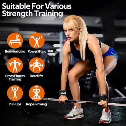 WALITO Weight Lifting Wrist Straps (Pair),Double Layer Leather Grips for Deadlift,Powerlifting and Gym Workouts, Adjustable Neoprene Padded Wrist Wraps - Men/Women, Heavy Duty Support