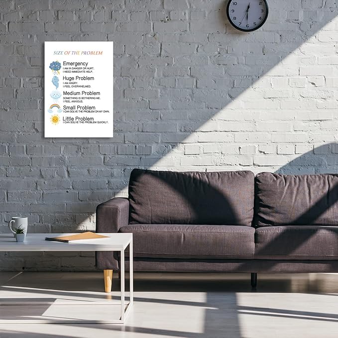 JANLAN Size of the Problem Canvas Wall Art, Funny Mental Health Education Canvas Poster Painting Ready to Hang for Kids Classroom Nursery Therapist Office Wall Decor (12 x 15 Inch)