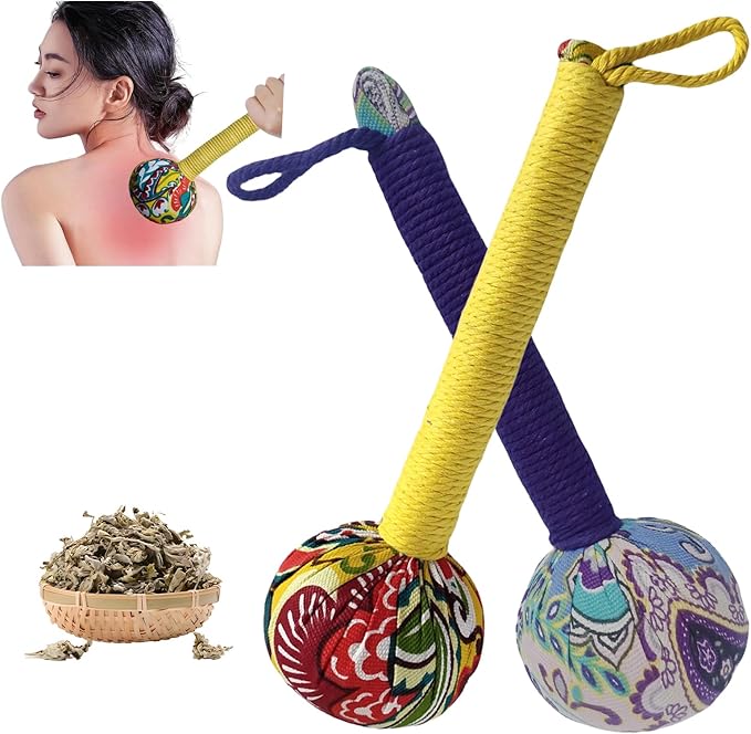 Wormwood Hammer, Manual Massage Hammer, Full Body Massage, Relieve Muscle Pain, Open Meridian. (Purple Yellow)