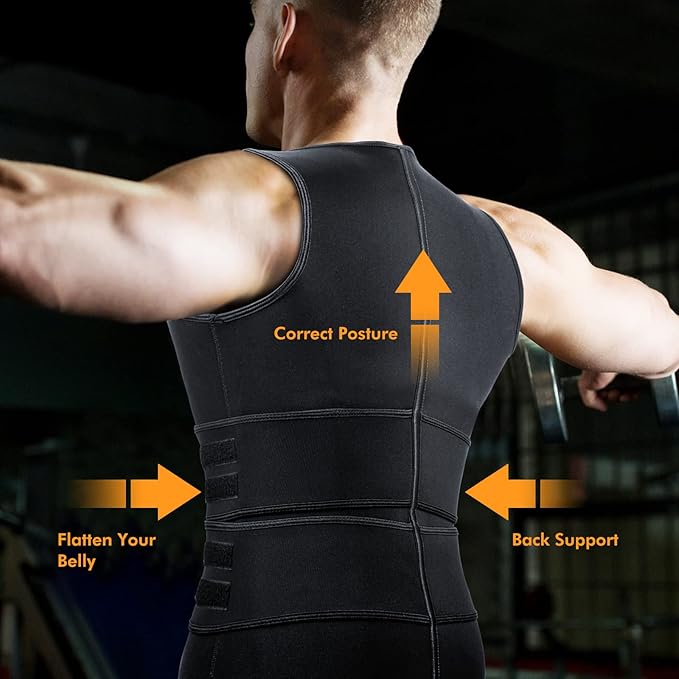 Sauna Vest Waist Trainer for Men - Mens Sauna Suit Double Sweat Belt Body Shaper for Gym Workout Exercise