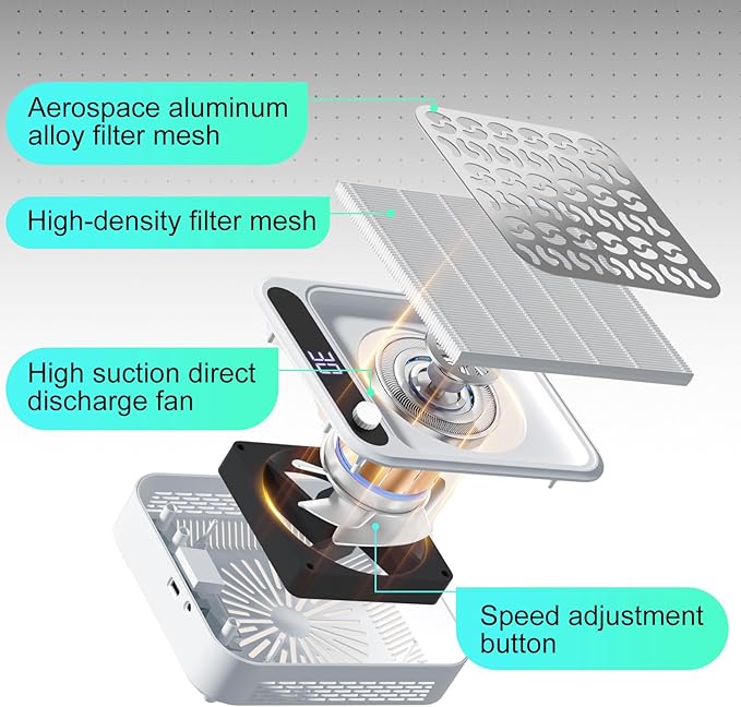 MEKK Professional Nail Dust Collector with Adjustable Speed Rotary,LCD Screen & Reusable Filter,48W Powerful Nail Fan Dust Collector，Acrylic Nails Tools for Manicure