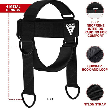 RDX Neck Harness Weight Lifting Training, Head Harness Exerciser, 4MM Padded Neck Builder, 90CM Long Adjustable Steel Chain, Gym Boxing Strength Resistance Workout, Strengthener Trainer Equipment