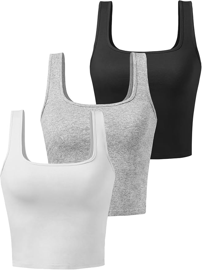 Porvike Sports Crop Tank Tops for Women Cropped Workout Tops Racerback Running Yoga Tanks Cotton Sleeveless Gym Shirts 3 Pack