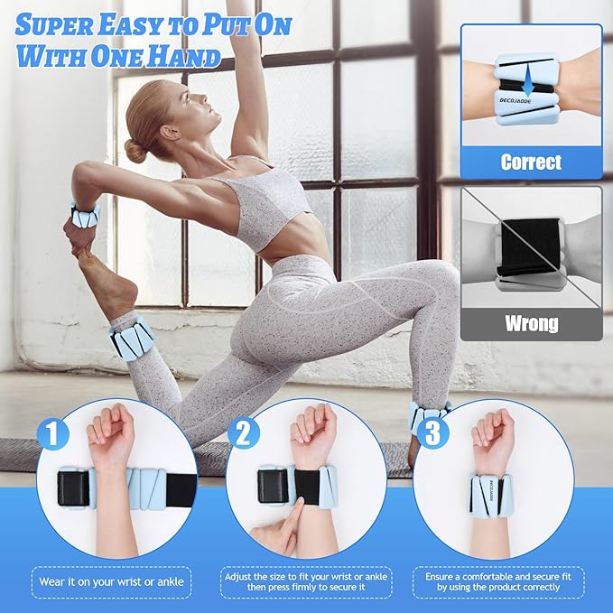 Ankle Weights Set of 2 (1 lb/2 lb/3 lb Each) Adjustable Wrist Weights for Women Men Wearable Arm Leg Weight for Pilates, Running, Walking, Workout, Yoga