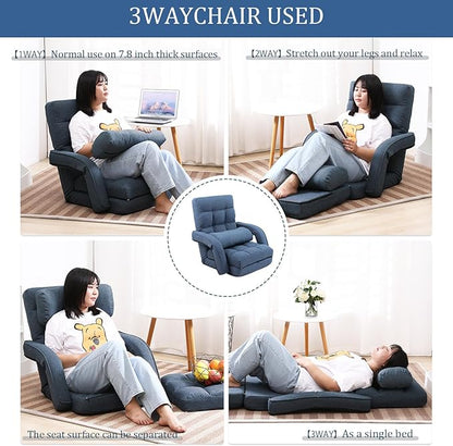 FLOGUOR 42-Position Adjustable Floor Chair, Chaise Lounge Indoor, Folding Lazy Sofa with Armrests and a Pillow Padded Adults Gaming Chairs for Living Room, Bedroom Factory Price, 8803XM (Blue)