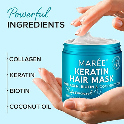 MAREE Deep Conditioning Hair Mask for Damaged Hair Treatment - Keratin Hair Care for Hydrating Growth Repair Moisturizing - Dry Curly Color Refreshing - Tratamiento Mascarilla Para el Cabello Seco