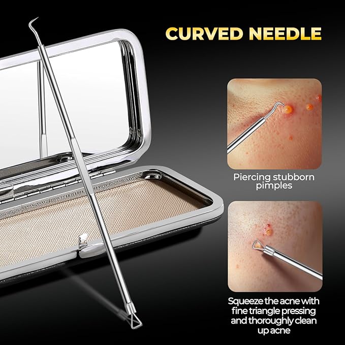 Professional Blackhead Remover Tools,Pimple Popper Tool Kit,Blemish, Whitehead Popping, 8 Pcs Zit Removing for Nose Face, Ingrown Hair Tweezers and Pore Prep Tool