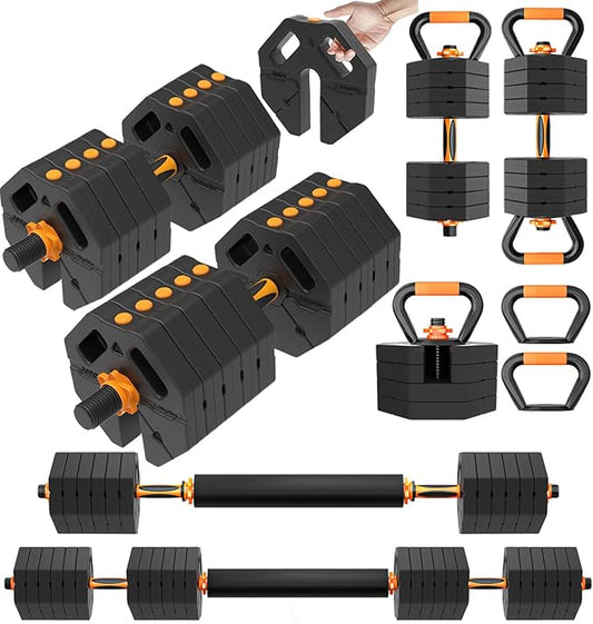 Adjustable Dumbbells 20/30/40/60lbs Free Weight Set with Connector, 5 in 1 Dumbbells Set Used as Barbell, Kettlebells, Weightlift, Push Up Stand, Weight Plate, Women Men Fitness Exercises Equipmentfor Home Gym