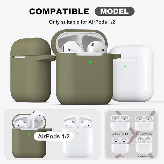 R-fun Compatible with AirPods Case Cover, Soft Silicone Protective Cover with Keychain for Women Men Compatible with Apple AirPods 2nd 1st Generation Charging Case, Front LED Visible,Olive