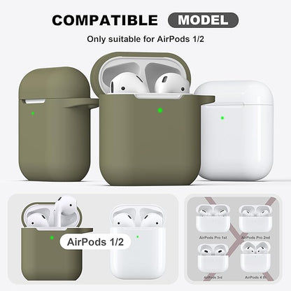 R-fun Compatible with AirPods Case Cover, Soft Silicone Protective Cover with Keychain for Women Men Compatible with Apple AirPods 2nd 1st Generation Charging Case, Front LED Visible,Olive