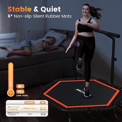 ANCHEER 50" Rebounder Trampoline for Adults- 2025 Foldable Mini Trampoline with Bar- Exercise Trampoline for Adults, Max Load 560lbs, for Indoor/Garden Workout