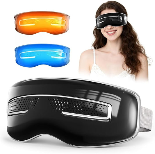 Eye Massager with Heat and Cooling, Integrated Smart Sleep Mask with Nose Rest and Soft Silicone Massage Head, 4 Massage Modes for Migraines, Dry Eye, Dark Circles,Bluetooth Music, Gift for Men Women