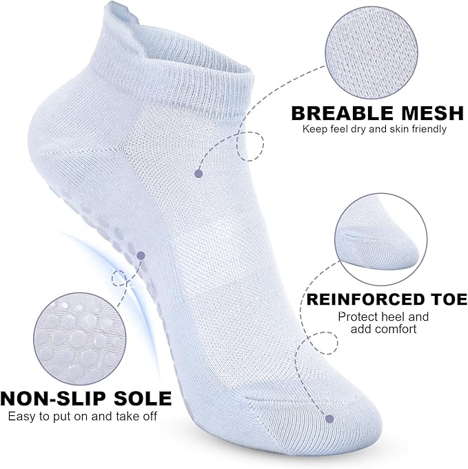6 Pairs Womens Pilates Socks Non Slip Yoga Socks with Grips Barre Hospital Athletic Socks for Women