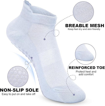 6 Pairs Womens Pilates Socks Non Slip Yoga Socks with Grips Barre Hospital Athletic Socks for Women