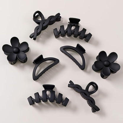 8PCS Hair Clips for Women, Flower Claw Clips for Thick Hair, Non-Slip Hair Accessories with Multi-Styles, Black Color Hair Claw Clips and Variety Pack, Ideal for Girls
