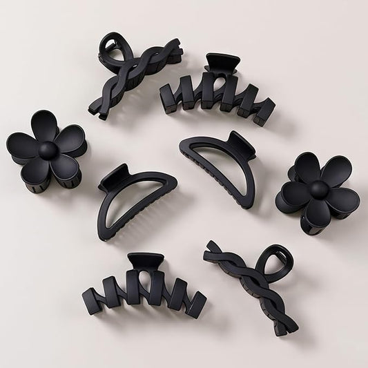 8PCS Hair Clips for Women, Flower Claw Clips for Thick Hair, Non-Slip Hair Accessories with Multi-Styles, Black Color Hair Claw Clips and Variety Pack, Ideal for Girls