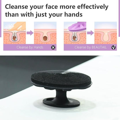 Silicone Face Scrubber 2 Pack, Manual Facial Cleansing Brush, Gentle Face Exfoliator for Sensitive Skin, Skin Care Exfoliating Face Brush for Men and Women, Black+Purple