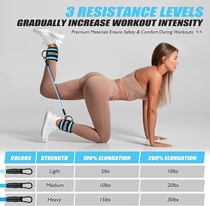 Ankle Resistance Bands with Cuffs for Women & Men - 3-Level Adjustable Leg & Glute Workout Equipment, Portable Home Gym Exercise Bands for Kickbacks, Hip Thrusts, Yoga, Strength Training