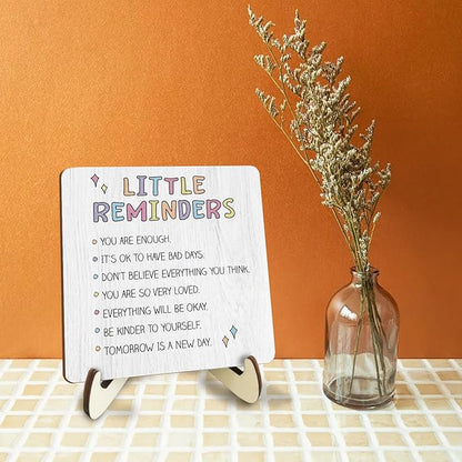 Decorative Desk Decor Motivational Mental Health Affirmations Positive Plaque with Wooden Stand Inspirational Wood Sign for Home Office Homeschool Classroom Reading Corner Table Bookshelf