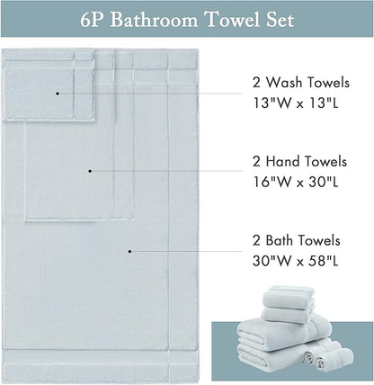 Madison Park Turkish 100% Cotton 600Gsm Luxury Premium Thick Soft Absorbent Hotel Bathroom Towel Set Shower Hand Face Washcloths, Assorted Sizes, Light Blue 6 Piece