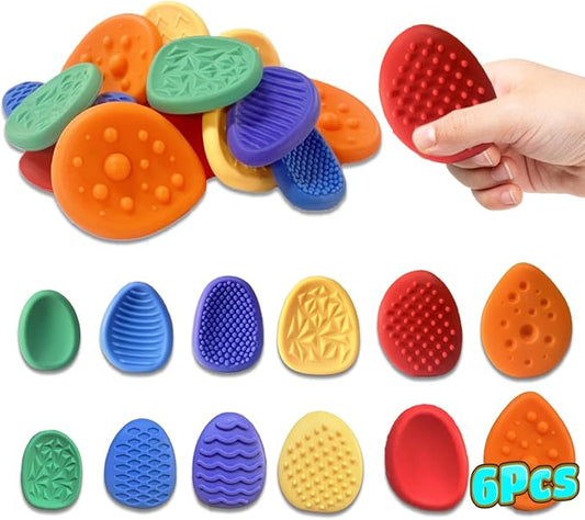 6pcs Fidget Toys Sensory Stone for Kids，Textured Soft Worry Stone for Autism Kids Calming - Fidget Stress Toys for Students Anxiety Relief - Small Prizes Fidget Toys
