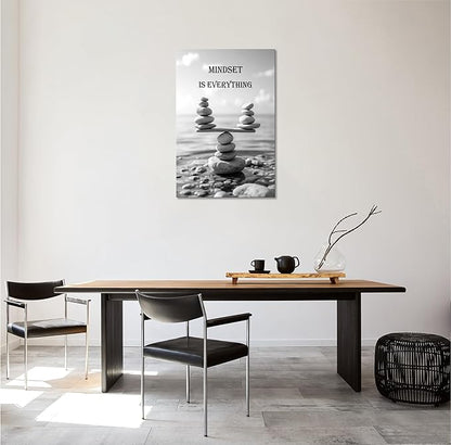 YIOZHAOFH Mindset Wall Art for Zen Office Inspirational Pictures Wall Decor Motivational Quotes Canvas Art Black and White Landscape Nature Print Poster Painting Framed for Meditation Spa Room Bedroom (16L x 24W)