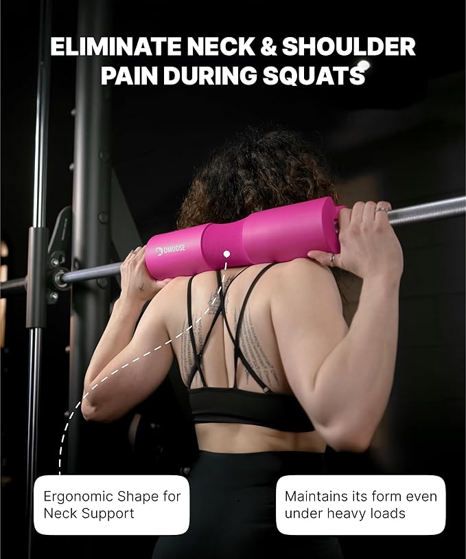 DMoose Fitness Barbell Pad for Hip Thrust, Squat & Lunges - Non-Slip Thick Foam Cushion for Neck and Back Support with Two Straps - Hip Thrust Pad for Leg Day - Fits All Olympic Bars and Smith Machine