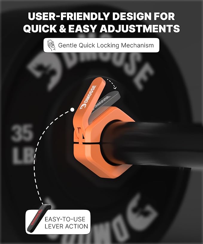 DMoose Fitness Barbell Clips 2 Inch (Pair) - Quick Release Olympic Barbell Clamps & Collars with Anti Slip TRP Grip for Secure Weightlifting and Powerlifting - Weight Clips for Bars at Home or Gym