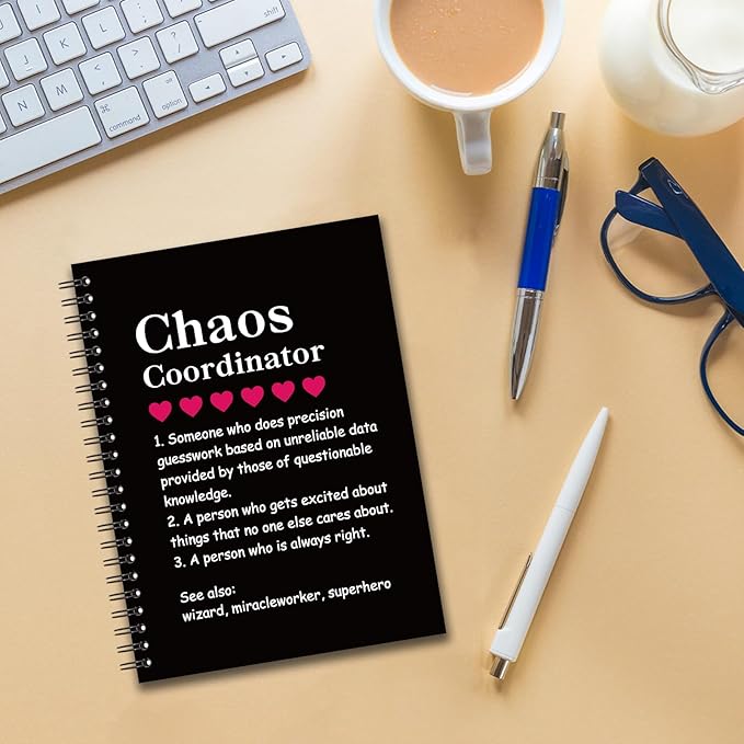 YAZMEEN Chaos Coordinator Blank Spiral Notebook（160 Pages） Chaos Coordinator Definition Hardcover Sketchbook Coworker Appreciation Gift Funny Office Notebook Gift for Teacher Boss Manager Supervisor