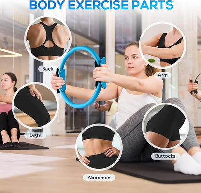 Pilates Ring Essentials Kit for Women,Home Fitness Equipment Sets with 12''Pilates Ring,2 Pilates Ball,Yoga Brick,Elastic Band & Other Accessories Suitable for Exercise & Shape Up-13PCS