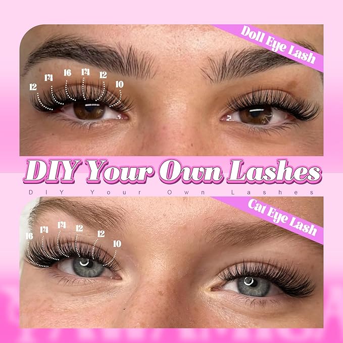 Yawamica Natural Lash Clusters DIY Cluster Eyelash Extensions 10-16mm Wispy Eyelash Clusters C Curly Individual Lashes 168 pcs Soft Cluster Lashes with Thin Lash Band DIY Lash for Self Application