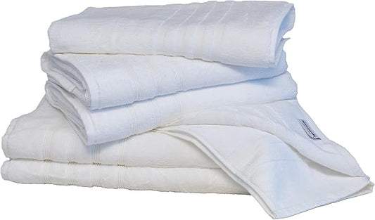 Mosobam Luxury Turkish 6pc Mixed Bath Bundle 2 Sizes for Body Towels and 2 for Mats White 700 GSM & 1000 GSM Bamboo Viscose & Aegean Turkish Combed Cotton
