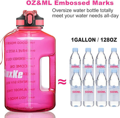 1 Gallon Motivational Sports Water Bottle with Time Marker, BPA Free 128oz Leak Proof Jug, Black, Plastic, 128 ounces, Fitness, Sports, Outdoor Activities